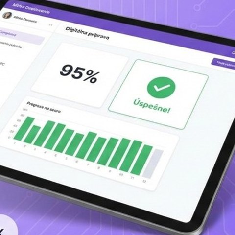 Tablet s výsledkom testu 95 percent a grafom pokroku